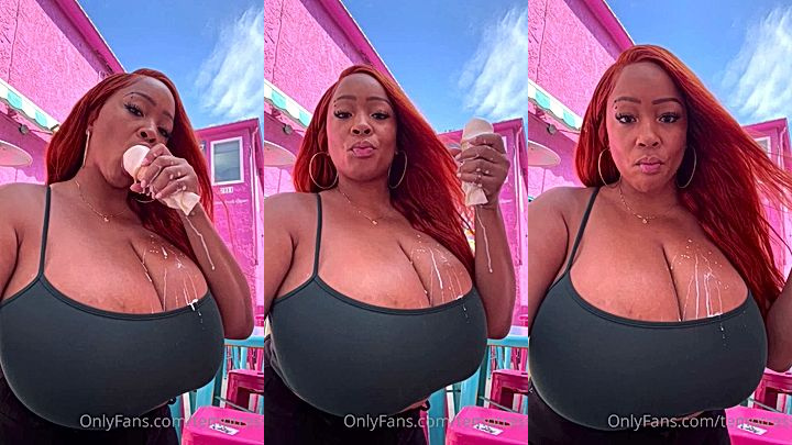 naughty nasty girl Temptress119 got ie cream on her big boobs wanna lick it off for her