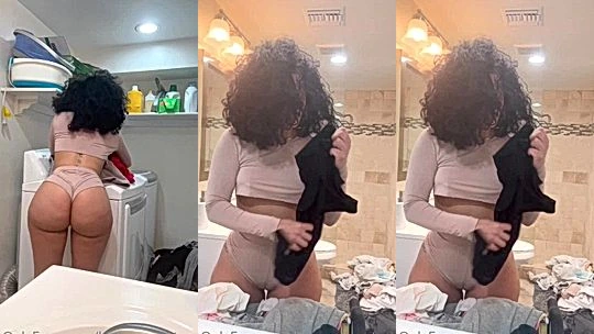 Himynamestee’s big ass on display while doing her laundry