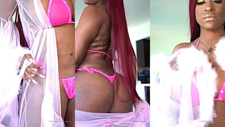 black girl Prissy Blaire flaunt her huge massive tits and ass in her hotel room wearing pink lingerie