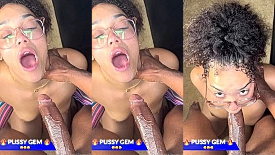 thick naughty ebony model Gem Jewelsgoes on her knees sucking my huge cock and wet pussy got thrusted hard in different sex positions