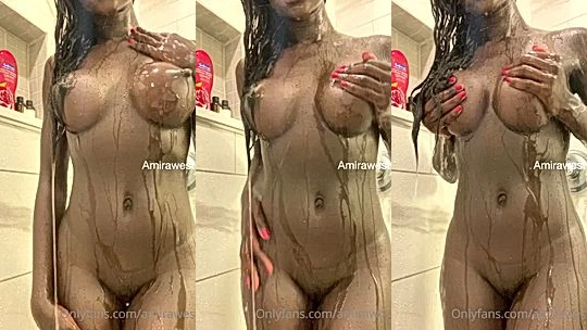 gorgeous black sudanese babe Amira West taking hot shower alone naked