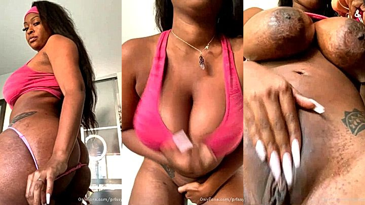 sexy ebony baddie Prissy Blaire teasing her tight, wet body