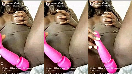 horny ebony slut Amira West using her sex toy to satisfy herself