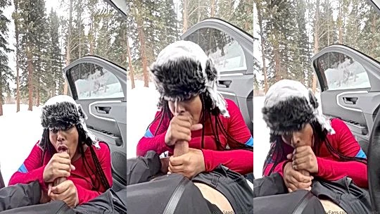 naughty sexy hot american model Jaaden Kyrelle sucked huge cock in the snow, christmas season porn