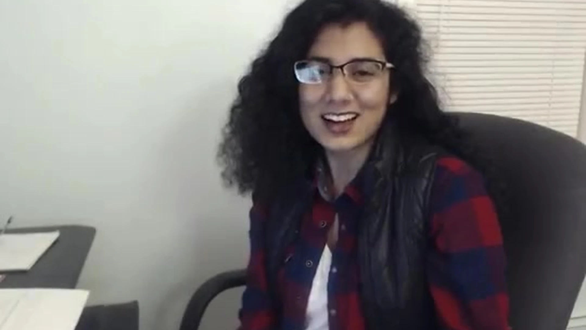 sexy ebony slut takes off her clothes to show offher body in the office