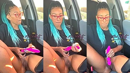 sexy onlyfans model v use a dildo in her tight coochie in the car and moans hard