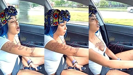 naughty onlyfans model MissBNasty drivws and use a vibrator in hr coochie till she cums